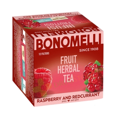 БОНОМЕЛИ ПЛОДОВ ЧАЙ МАЛИНИ И ЧЕРВЕНО ФРЕНСКО ГРОЗДЕ филтър 12 броя / BONOMELLI TEA RASPBERRY / REDCURRANT filter bags