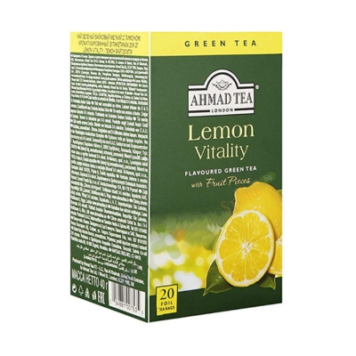 ЧАЙ ФИЛТЪР ЗЕЛЕН ЧАЙ С ЛИМОН 20 броя / AHMAD TEA LEMON VITALITY FLAVOURED GREEN TEA filter bags 