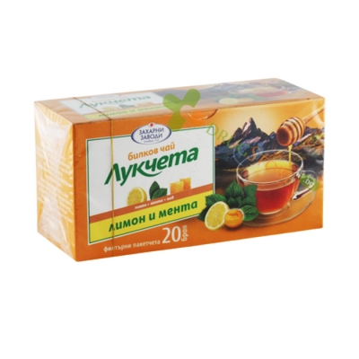 ЧАЙ ЛУКЧЕТА МЕНТА И ЛИМОН филтър 20 броя / TEA LUKCHETA MINT AND LEMON tea bags