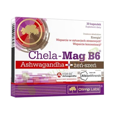 ЧЕЛА-МАГ B6 АШВАГАНДА + ЖЕНШЕН капсули 30 броя / OLIMP LABS CHELA-MAG B6 ASHWAGANDHA + GINSENG