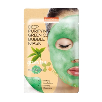 ДЪЛБОКО ПОЧИСТВАЩА КИСЛОРОДНА МАСКА ЗА ЛИЦЕ СЪС ЗЕЛЕН ЧАЙ 25 г / PUREDERM GREEN PURIFYING GREEN O2 BUBBLE MASK 