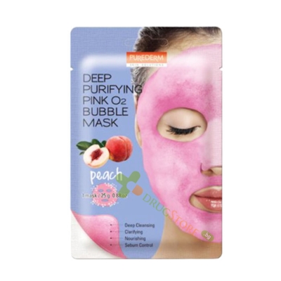 ДЪЛБОКО ПОЧИСТВАЩА РОЗОВА КИСЛОРОДНА МАСКА ЗА ЛИЦЕ С ПРАСКОВА 25 г / PUREDERM DEEP PURIFYING PINK O2 BUBBLE MASK
