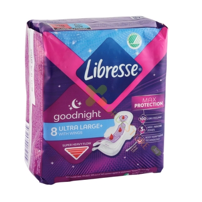 ДАМСКИ ПРЕВРЪЗКИ ЛИБРЕС GOODNIGHT УЛТРА ЛАРДЖ 8 броя / SCA HYGIENE PRODUCTS LIBRESSE GOODNIGHT ULTRA LARGE 