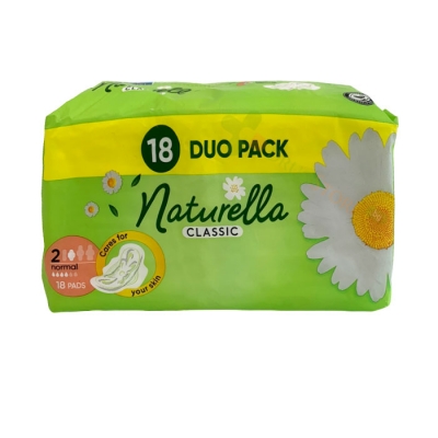 ДАМСКИ ПРЕВРЪЗКИ НАТУРЕЛА КЛАСИК НОРМАЛ ДУО ЛАЙКА 18 броя / PROCTER & GAMBLE NATURELLA CLASSIC NORMAL DUO CAMMOMILA SANTITARY NAPKINS