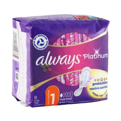 ДАМСКИ ПРЕВРЪЗКИ ОЛУЕЙС ПЛАТИНУМ УЛТРА НОРМАЛ ПЛЮС 8 броя / PROCTER & GAMBLE ALWAYS PLATINUM ULTRA NORMAL PLUS SANITARY NAPKIN FOR DAY USE