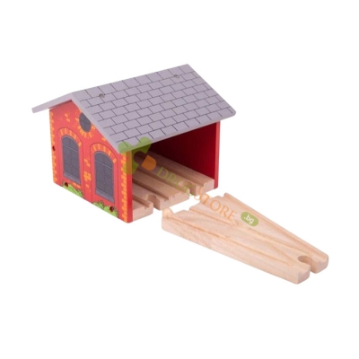 ДЪРВЕН ДВОЕН НАВЕС С ПОДВИЖЕН ПОКРИВ И РЕЛСИ BJT160 / BIGJIGS TOYS WOODEN ROOFTOP AND RAILWAYS 