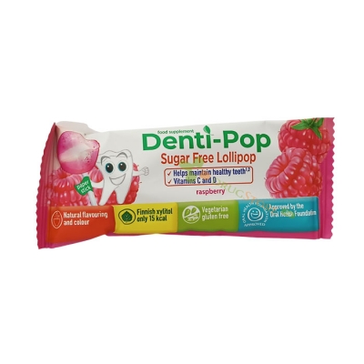 ДЕНТИ-ПОП БЛИЗАЛКА БЕЗ ЗАХАР С ВКУС НА МАЛИНИ 1 брой / DENTI-POP SUGAR FREE LOLLIPOP RASPBERRY FLAVOR