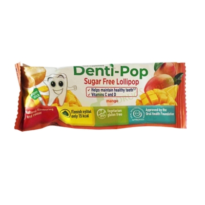 ДЕНТИ-ПОП БЛИЗАЛКА БЕЗ ЗАХАР С ВКУС НА МАНГО 1 брой / DENTI-POP SUGAR FREE LOLLIPOP MANGO FLAVOR