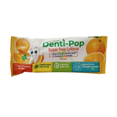 ДЕНТИ-ПОП БЛИЗАЛКА БЕЗ ЗАХАР С ВКУС НА ПОРТОКАЛ 1 брой / DENTI-POP SUGAR FREE LOLLIPOP ORANGE FLAVOR