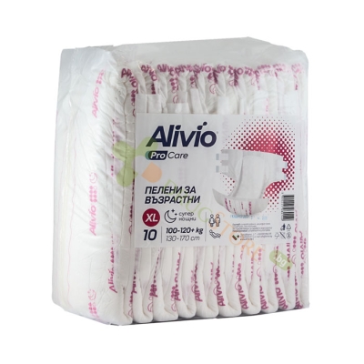 ПЕЛЕНИ ЗА ВЪЗРАСТНИ НОЩНИ размер ХL над 100 кг 10 броя / ALIVIO DIAPERS FOR ADULT NIGHT