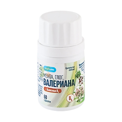 МЕНТА, ГЛОГ, ВАЛЕРИАН С ВИТАМИН Б6 таблетки 60 броя / MINT, HAWTHORN, VALERIANA WITH VITAMIN B6