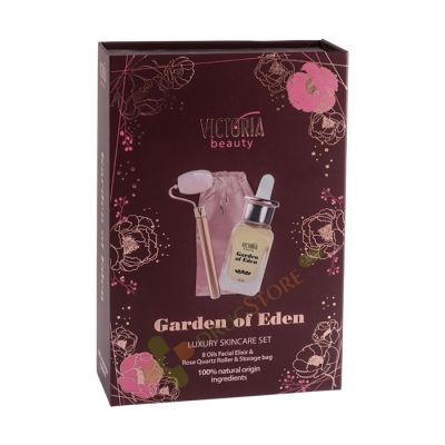 КОМПЛЕКТ МАСЛЕН ЕЛИКСИР 30 мл + МАСАЖОР ЗА ЛИЦЕ РОЗОВ КВАРЦ / VICTORIA BEAUTY GARDEN OF EDEN LUXURY SKINCARE SET