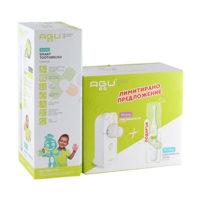 АПАРАТ ИНХАЛАТОР AGU WEEZY СМАРТ МЕШ + ПОДАРЪК ДЕТСКА ЕЛЕКТРИЧЕСКА ЧЕТКА AGU BRUSHY / AGU SMART MESH NEBULIZER WEEZY + GIFT AGU SMART TOOTHBRUSH FOR KIDS BRUSHY