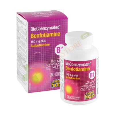 БЕНФОТИАМИН B1 150 мг + ВИТАМИН B1 10 мг капсули 30 броя / NATURAL FACTORS BENFOTIAMINE B1 + VITAMIN B1
