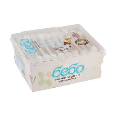 БИОРАЗГРАДИМИ ТУПФИ С ОГРАНИЧИТЕЛ БЕБО 60 броя / BEBO BIODEGRADABLE COTTON BUDS
