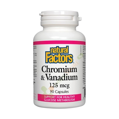 НАТУРАЛ ФАКТОРС ХРОМ + ВАНАДИЙ капсули 125 мкг 90 броя / NATURAL FACTORS CHROMIUM & VANADIUM