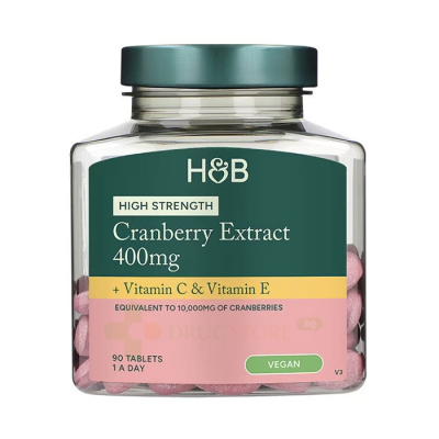 ЧЕРВЕНА БОРОВИНКА + ВИТАМИНИ C и E таблетки 90 броя / HOLLAND & BARRETT CRANBERRY 400 mg + VITAMINS C