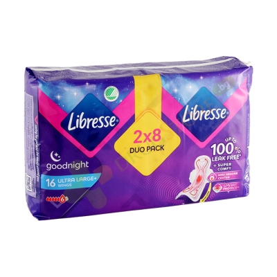ДАМСКИ ПРЕВРЪЗКИ ЛИБРЕС УЛТРА ЛАРДЖ GOODNIGHT ДУО 16 броя / LIBRESSE SANITARY NARKINS GOODNIGHT ULTRA+ LARGE