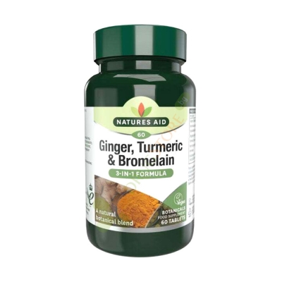 ДЖИНДЖИФИЛ , КУРКУМА И БРОМЕЛАИН таблетки 60 броя / NATURES AID GINGER, TURMERIC & BROMELAIN