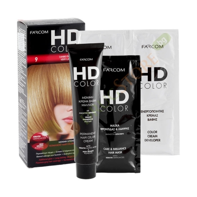 ФАРКОМ HD БОЯ ЗА КОСА №9 МНОГО СВЕТЛО РУСО / FARCOM HD COLOR №9 VERY LIGHT BLONDE