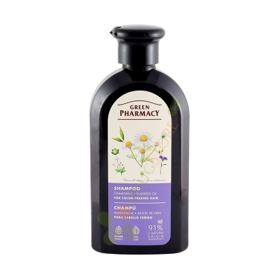 ШАМПОАН С ЛАЙКА И ЛЕНЕНО МАСЛО ЗА БОЯДИСАНА КОСА 350 мл / GREEN PHARMACY SHAMPOO WITH CHAMOMILE AND FLAX OIL FOR COLOR-TREATED HAIR