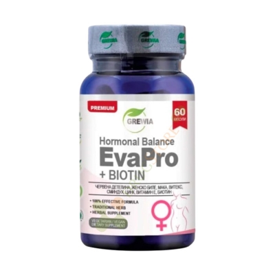 ГРЕВИЯ ХОРМОНАЛ БАЛАНС ЕВА ПРО + БИОТИН капсули 60 броя / GREWIA HORMONAL BALANCE EVA PRO + BIOTIN