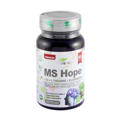 ГРЕВИЯ МС ХОУП + D3 + L-ТЕАНИН + ЧЕРЕН БЪЗ капсули 60 броя / GREWIA MS HOPE + D3 + L-THEANINE + ELDERBERRY