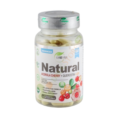 ГРЕВИЯ НАТУРАЛ - АЦЕРОЛА + КВЕРЦЕТИН + КОЕНЗИМ Q10 капсули 60 броя / GREWIA NATURAL - ACEROLA CHERRY + QUERCETIN + Q10