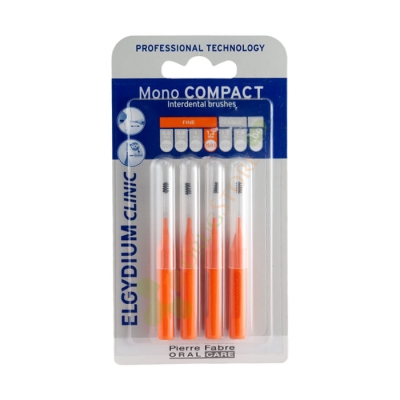 ЧЕТКА ЗА ЗЪБИ ЕЛГИДИУМ ИНТЕЛДЕНТАЛНИ ОРАНЖЕВ ЦВЯТ 4 броя / ELGYDIUM CLINIC MONO COMPACT INTERDENTAL TOOTHBRUSH ORANGE