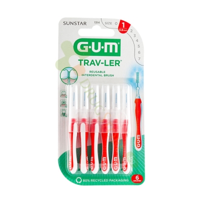 ИНТЕРДЕНТАЛНА ЧЕТКА ЗА ЗЪБИ ГЪМ 0.8 мм ЧЕРВЕНА 6 броя / GUM TRAV - LER INTERDENTAL BRUSH RED 0.8 mm