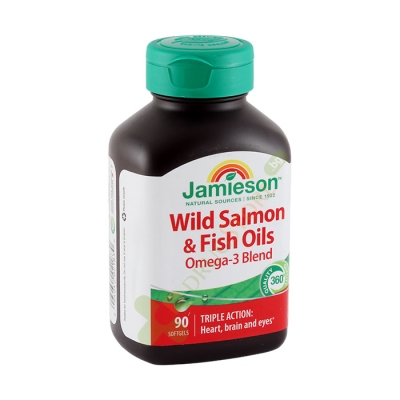 ДЖЕЙМИСЪН РИБЕНО МАСЛО ОТ ДИВА СЬОМГА капсули 1000 мг 90 броя / JAMIESON WILD SALMON FISH OIL OMEGA 3 COMPLEX