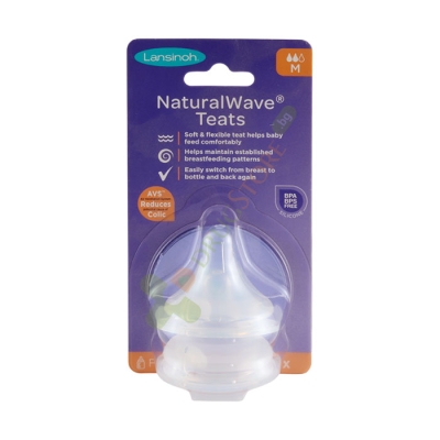 СИЛИКОНОВ БИБЕРОН MEDIUM FLOW ЛАНСИНОХ 2 броя / LANSINOH NATURALWAVE MEDIUM FLOW SILICONE TEATS