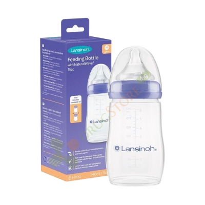 ШИШЕ СЪС СИЛИКОНОВ БИБЕРОН MEDIUM FLOW ЛАНСИНОХ 240 мл 1 брой / LANSINOH FEEDING BOTTLE