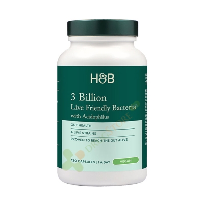 ЛИВ ФРЕНДЛИ ПРОБИОТИК + АЦИДОФИЛУС 3 млрд капсули 120броя / HOLLAND & BARRETT LIVE FRIENDLY BACTERIA WITH ACIDOPHILUS 3 billion 