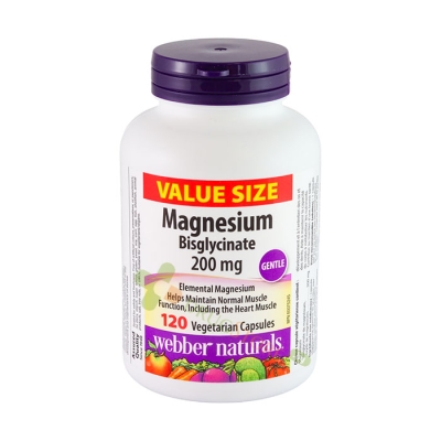 МАГНЕЗИЙ (БИСГЛИЦИНАТ) капсули 200 мг 120 броя / WEBBER NATURALS MAGNESIUM (BISGLYCINATE) CAPSULES