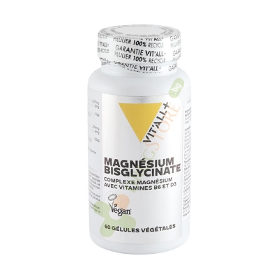 МАГНЕЗИЙ БИСГЛИЦИНАТ + ВИТАМИН B6 + ВИТАМИН D3 капсули 60 броя / VIT`ALL+ MAGNESIUM BISGLYCINATE + VITAMIN B6 + VITAMIN D3 