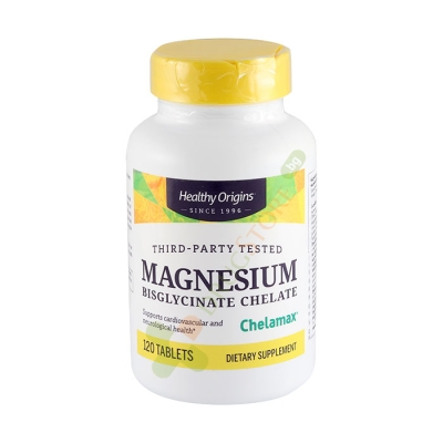 МАГНЕЗИЙ БИСГЛИЦИНАТ таблетки 100 мг 120 броя / HEALTHY ORIGINS MAGNESIUM BISGLYCINATE HELATE 