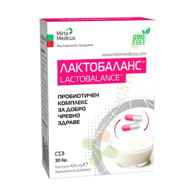 ПРОБИОТИК ЛАКТОБАЛАНС + ПРЕБИОТИК капсули 425 мг 30 броя / LACTOBALANCE capsules