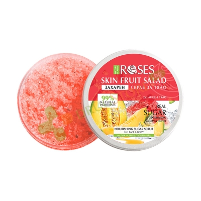 ЗАХАРЕН СКРАБ ЗА ЛИЦЕ И ТЯЛО ДИНЯ, ПЪПЕШ И МЕД 200 мл / NATURE OF AGIVA FRUIT SALAD NOURISHING SUGAR SCRUB FACE & BODY