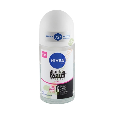 НИВЕА РОЛ ОН ИНВИЗИБЪЛ ФОР БЛЕК ЕНД УАЙТ КЛИЪР ЗА ЖЕНИ 50 мл / NIVEA DEO ROLL-ON INVISIBLE FOR BLACK & WHITE CLEAR