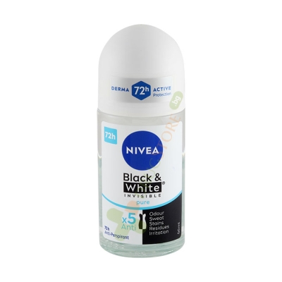 НИВЕА ИНВИЗИБЪЛ ФОР БЛЕК ЕНД УАЙТ ПЮР РОЛ ОН ЗА ЖЕНИ 50 мл / NIVEA DEO ROLL-ON INVISIBLE FOR BLACK & WHITE PURE