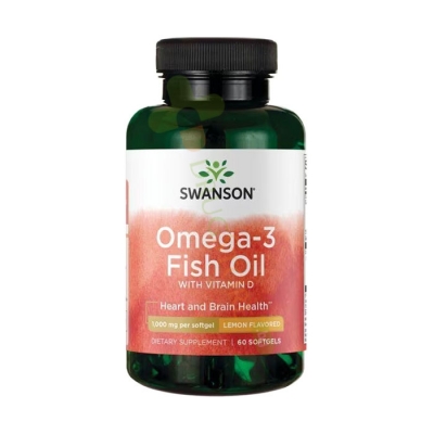 СУОНСЪН ОМЕГА-3 РИБЕНО МАСЛО С ВИТАМИН D С ВКУС НА ЛИМОН капсули 60 броя / SWANSON OMEGA-3 FISH OIL WITH VITAMIN D - LEMON FLAVORED