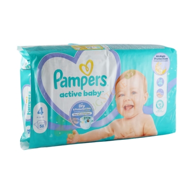 ПАМПЕРС АКТИВ БЕЙБИ МАКСИ ПАК №4 9 - 14 кг 58 броя / PROCTER & GAMBLE PAMPERS ACTIVE BABY MAXI PACK 9 - 14 kg