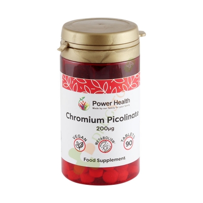 ХРОМ ПИКОЛИНАТ таблетки 200 мкг 90 броя / POWER HEALTH CHROMIUM PICOLINATE 