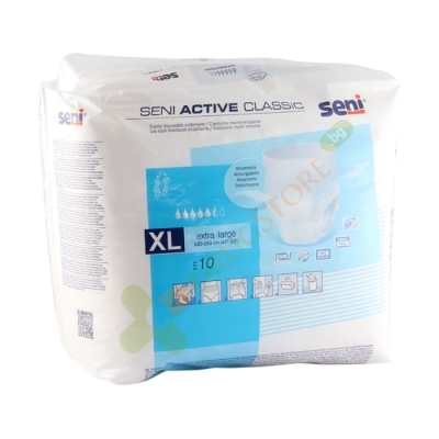 ПРЕДПАЗНО БЕЛЬО ЗА ВЪЗРАСТНИ СЕНИ АКТИВ КЛАСИК размер XL 10 броя / SENI ACTIVE CLASSIC ELASTIC DISPOSABLE UNDERWEAR XL