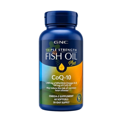 РИБЕНО МАСЛО С КОЕНЗИМ Q10 капсули 60 броя / GNC TRIPLE STRENGTH FISH OIL + CO Q10