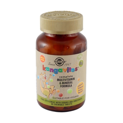 СОЛГАР МУЛТИВИТАМИНИ ЗА ДЕЦА дъвчащи таблетки 60 броя / SOLGAR MULTIVITAMIN & MINERAL FORMULA KANGAVITES FOR CHILDREN