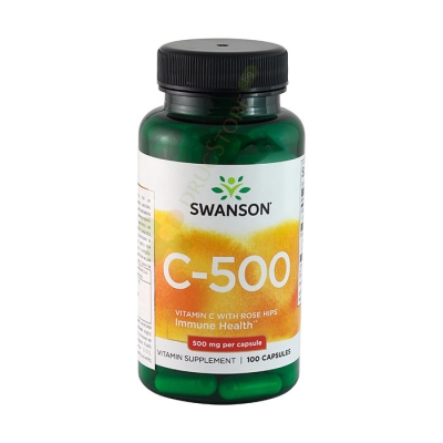 СУОНСЪН ВИТАМИН C + ШИПКИ капсули 500 мг 100 броя / SWANSON VITAMIN C WITH ROSE HIPS