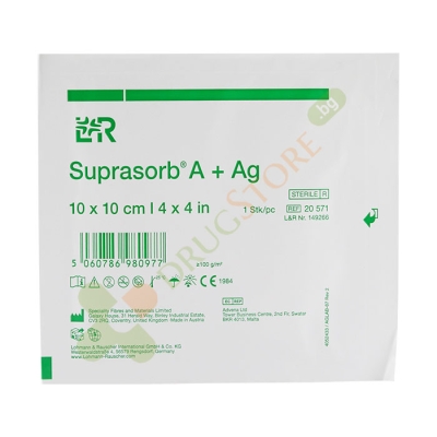 СУПРАСОРБ A+ AG АНТИМИКРОБНА КАЛЦИЕВО - АЛГИНАТНА ПРЕВРЪЗКА 10 x 10 см / LOHMANN & RAUSCHER SUPRASORB A+ Ag ANTIMICROBIAL CALCIUM ALGINATE WOUND DRESSING