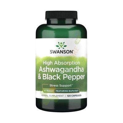 СУОНСЪН АШВАГАНДА С ВИСОКА АБСОРБЦИЯ + БИОПЕРИН капсули 120 броя / SWANSON ASHWAGANDHA & BLACK PEPPER